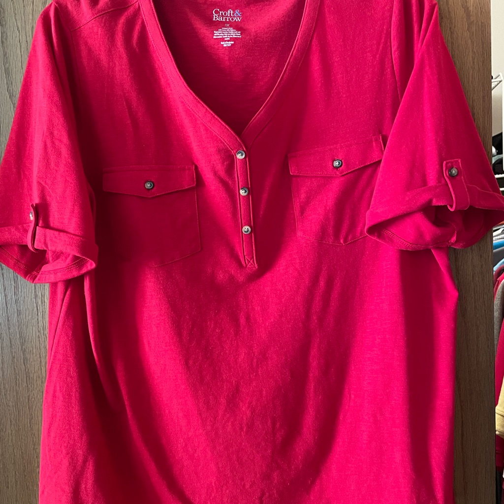 Croft & Barrow Red Button-Up Top 1x